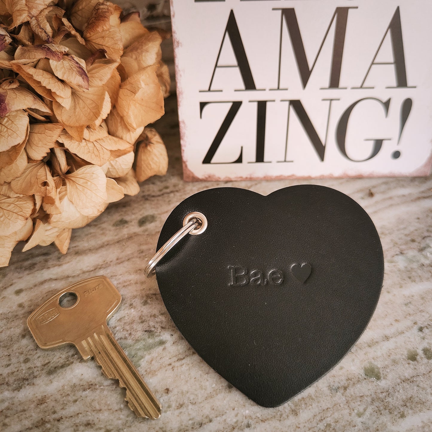 Leren sleutelhanger hart